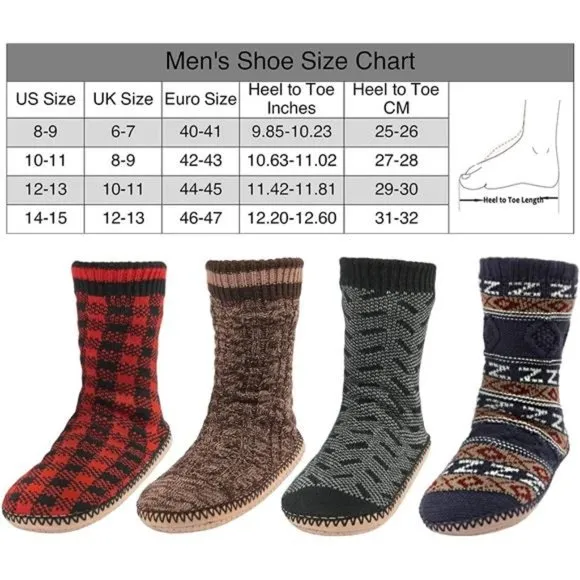 Men's Slipper Socks Fleece Lined Non-skid Soles, Knitted Warm Fuzzy House Shoes