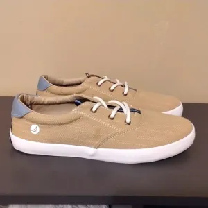 Mens Sperry Spinnaker Washable Sneaker, Classic Sneaker, Khaki Beige - NIB