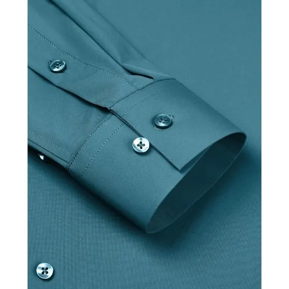 Men's Turquoise Long Sleeve Slim Muscle Fit Wrinkle Free Button Down Dress Shirt