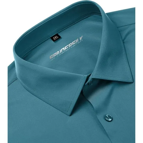 Men's Turquoise Long Sleeve Slim Muscle Fit Wrinkle Free Button Down Dress Shirt