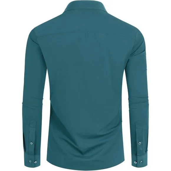 Men's Turquoise Long Sleeve Slim Muscle Fit Wrinkle Free Button Down Dress Shirt
