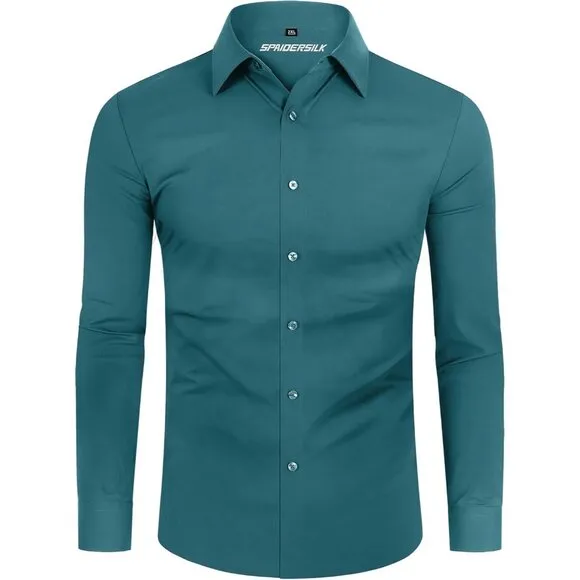 Men's Turquoise Long Sleeve Slim Muscle Fit Wrinkle Free Button Down Dress Shirt