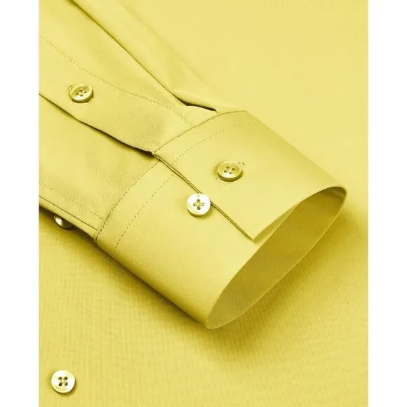 Men's Yellow Long Sleeve Slim Muscle Fit Wrinkle Free Button Down Dress Shirts