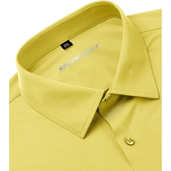 Men's Yellow Long Sleeve Slim Muscle Fit Wrinkle Free Button Down Dress Shirts