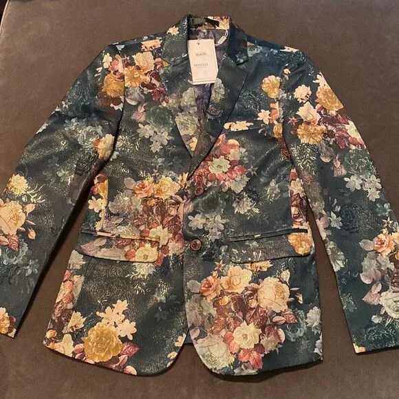 Men’s Jacquard Single Breasted Slim Fit Suit Blazer Prom Party Size 32 NWT