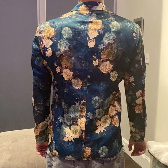 Men’s Jacquard Single Breasted Slim Fit Suit Blazer Prom Party Size 32 NWT