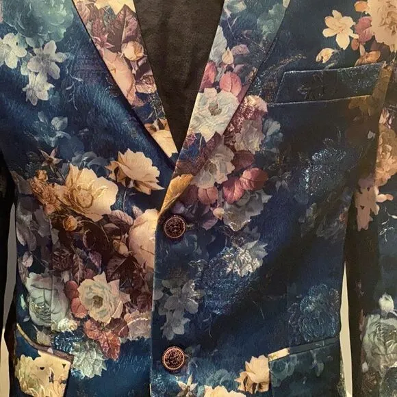 Men’s Jacquard Single Breasted Slim Fit Suit Blazer Prom Party Size 32 NWT