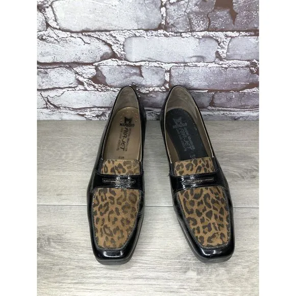 Mephisto Air Jet Black Patent Leopard Print Penny Wedge Shoes Women 11M US/42EU