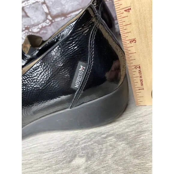 Mephisto Air Jet Black Patent Leopard Print Penny Wedge Shoes Women 11M US/42EU