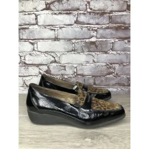 Mephisto Air Jet Black Patent Leopard Print Penny Wedge Shoes Women 11M US/42EU