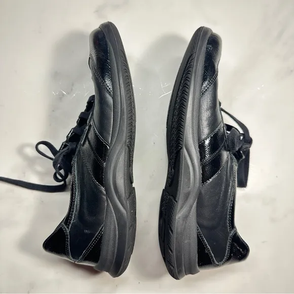Mephisto Black Leather &amp; Patent Lace Up Athletic Shoes, Women's 7.5