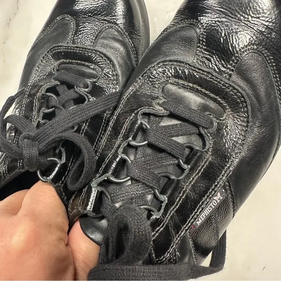Mephisto Black Leather &amp; Patent Lace Up Athletic Shoes, Women's 7.5