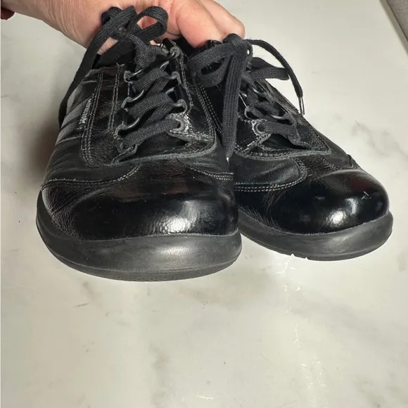 Mephisto Black Leather &amp; Patent Lace Up Athletic Shoes, Women's 7.5