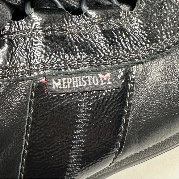 Mephisto Black Leather &amp; Patent Lace Up Athletic Shoes, Women's 7.5