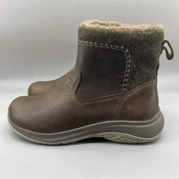 Merrell Encore Ice 5 Mid Zip Otter Boots Women Size 7 Brown Leather Ankle Shoes