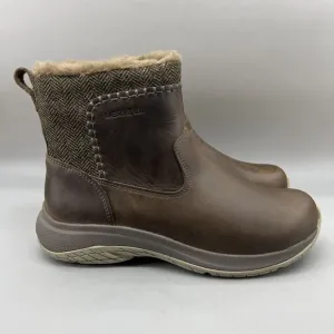 Merrell Encore Ice 5 Mid Zip Otter Boots Women Size 7 Brown Leather Ankle Shoes