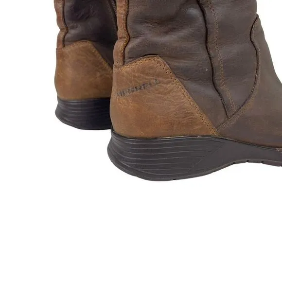 Merrell Travvy Leather Brown Tall Waterproof Snow Boots Women's Size 6
