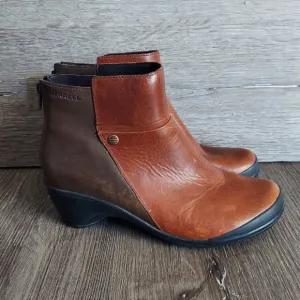 Merrell Veranda 2-tone Brown Leather Back Zip Up Ankle Mid Boots Women's 6.5