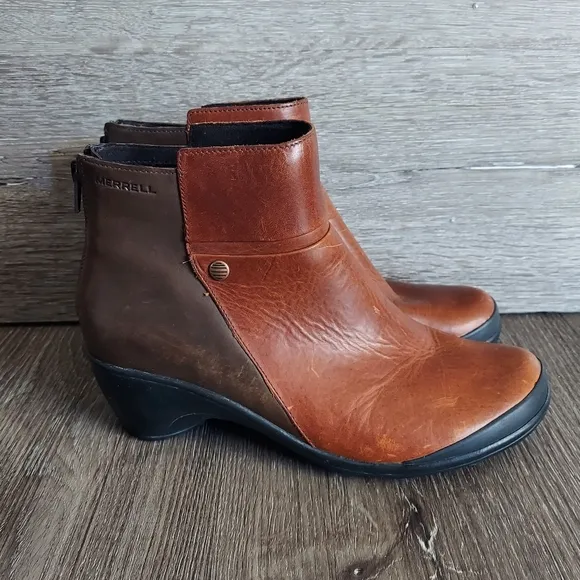 Merrell Veranda 2-tone Brown Leather Back Zip Up Ankle Mid Boots Women's 6.5