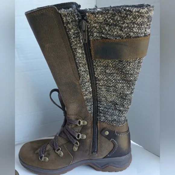 Merrell Womens Dark Earth Waterproof Boots Size 6 Knee High Lace Up Tweed