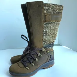 Merrell Womens Dark Earth Waterproof Boots Size 6 Knee High Lace Up Tweed