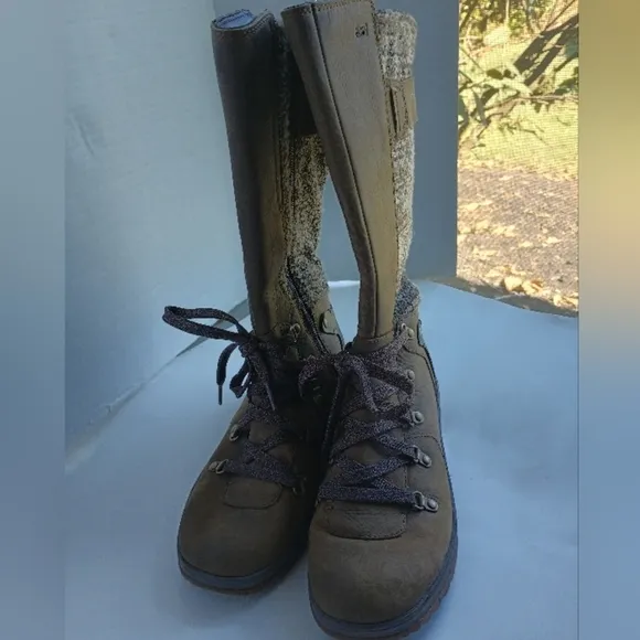 Merrell Womens Dark Earth Waterproof Boots Size 6 Knee High Lace Up Tweed