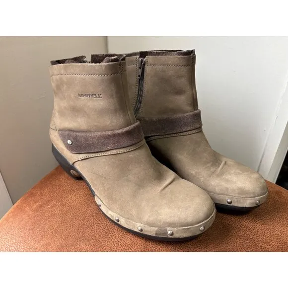 Merrell Women's Luxe Mid Brown Distressed Leather Ankle Boots Size 9 (J56082)