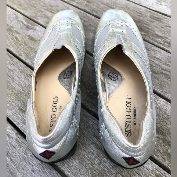 Metallic Silver Leather Spikeless Slip On Shoes Sesto MeucciGolf by Sherry 10.5M