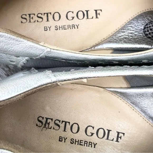 Metallic Silver Leather Spikeless Slip On Shoes Sesto MeucciGolf by Sherry 10.5M