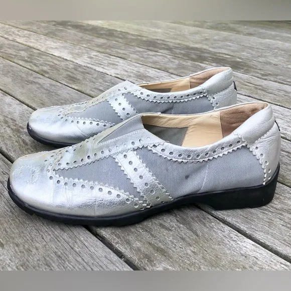Metallic Silver Leather Spikeless Slip On Shoes Sesto MeucciGolf by Sherry 10.5M