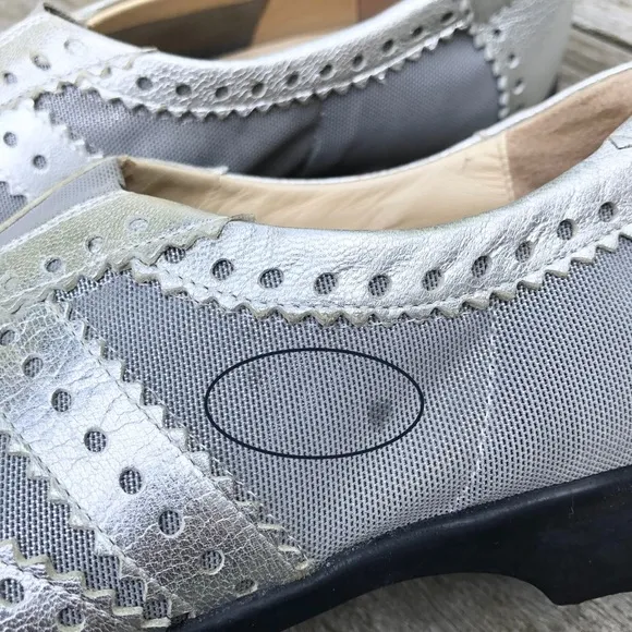 Metallic Silver Leather Spikeless Slip On Shoes Sesto MeucciGolf by Sherry 10.5M