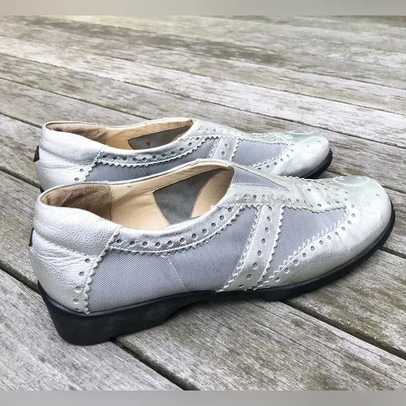 Metallic Silver Leather Spikeless Slip On Shoes Sesto MeucciGolf by Sherry 10.5M