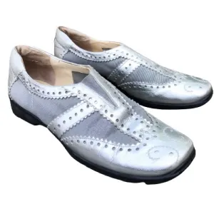 Metallic Silver Leather Spikeless Slip On Shoes Sesto MeucciGolf by Sherry 10.5M