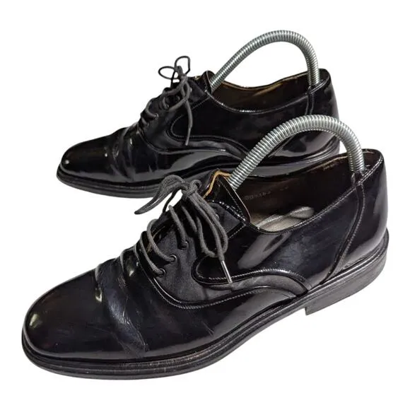 Mezlan Opera Black Patent Leather Almond Toe Lace Up Oxford Dress Shoes Men Sz 8