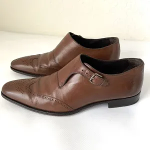 Mezlan Shoes Men 11.5 Brown Leather Monk Strap Wingtip Oxford Designer Luxury