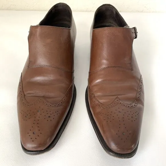 Mezlan Shoes Men 11.5 Brown Leather Monk Strap Wingtip Oxford Designer Luxury