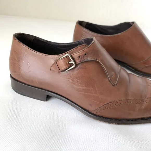 Mezlan Shoes Men 11.5 Brown Leather Monk Strap Wingtip Oxford Designer Luxury
