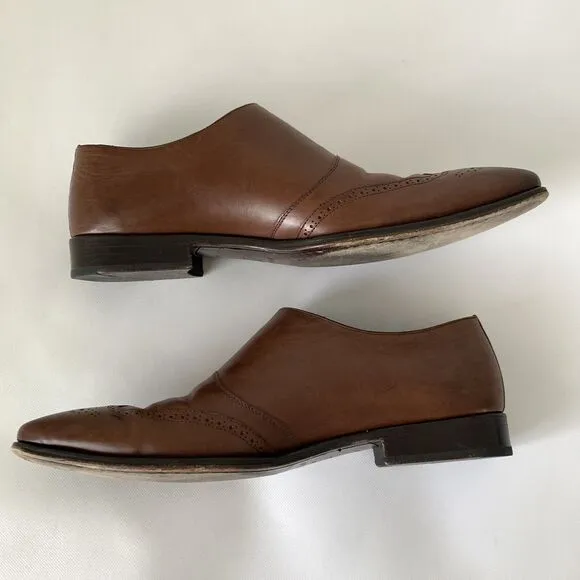 Mezlan Shoes Men 11.5 Brown Leather Monk Strap Wingtip Oxford Designer Luxury