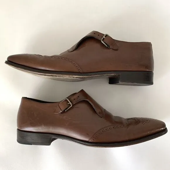 Mezlan Shoes Men 11.5 Brown Leather Monk Strap Wingtip Oxford Designer Luxury