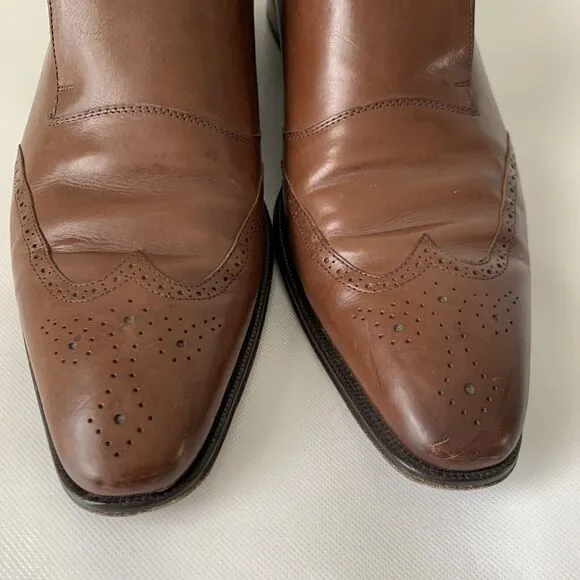 Mezlan Shoes Men 11.5 Brown Leather Monk Strap Wingtip Oxford Designer Luxury