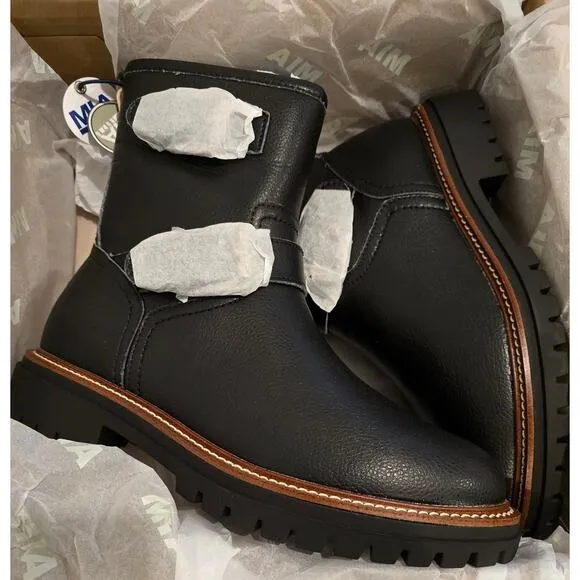 MIA Florence Water-Resistant Leather Buckle Lug Sole Moto Boots New Size 8.5