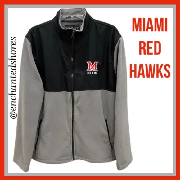 Miami Redhawks Jacket Fleece Zip Up Miami University Gray Black Red Size Large