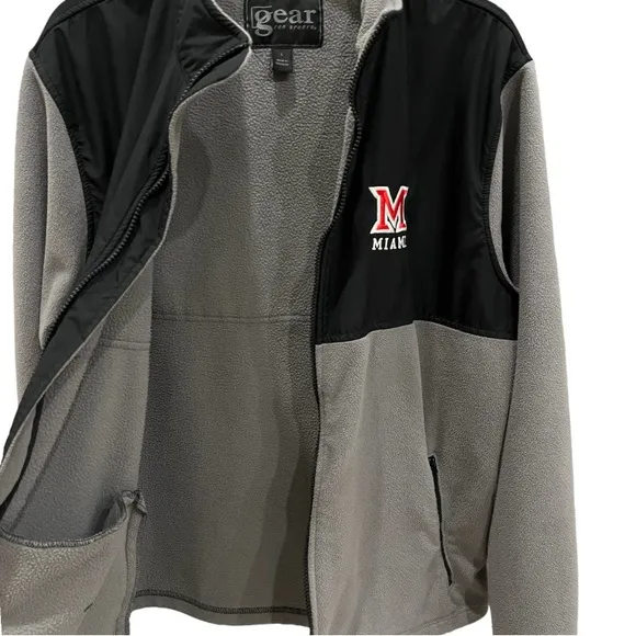 Miami Redhawks Jacket Fleece Zip Up Miami University Gray Black Red Size Large