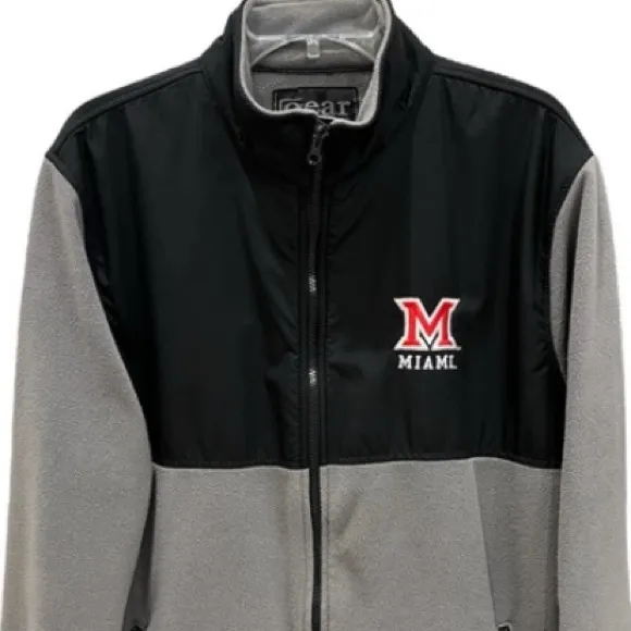 Miami Redhawks Jacket Fleece Zip Up Miami University Gray Black Red Size Large