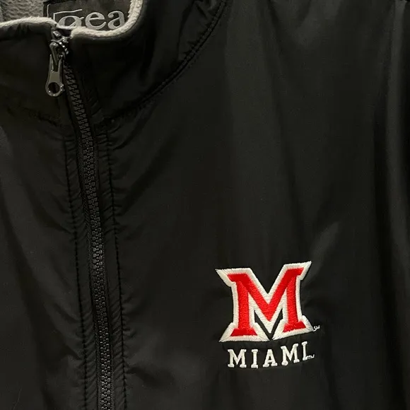 Miami Redhawks Jacket Fleece Zip Up Miami University Gray Black Red Size Large