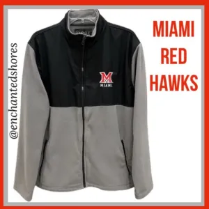 Miami Redhawks Jacket Fleece Zip Up Miami University Gray Black Red Size Large