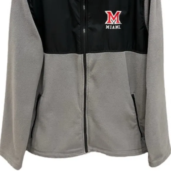 Miami Redhawks Jacket Fleece Zip Up Miami University Gray Black Red Size Large