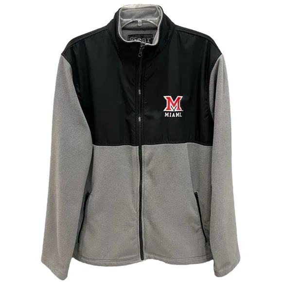 Miami Redhawks Jacket Fleece Zip Up Miami University Gray Black Red Size Large