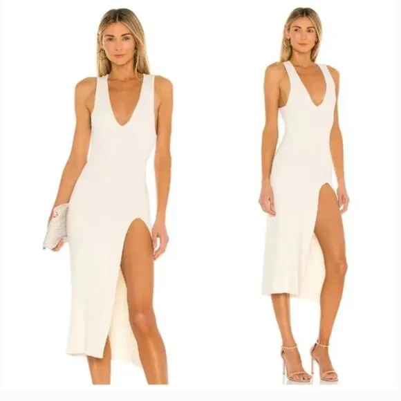 Michael Costello x REVOLVE Variegated Rib Bodycon Dress in Ivory Size Medium
