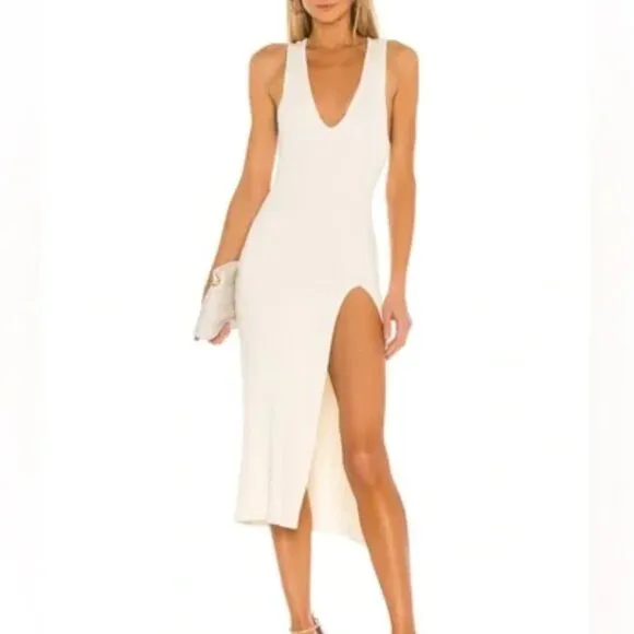 Michael Costello x REVOLVE Variegated Rib Bodycon Dress in Ivory Size Medium